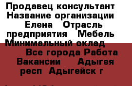 Продавец-консультант › Название организации ­ Елена › Отрасль предприятия ­ Мебель › Минимальный оклад ­ 20 000 - Все города Работа » Вакансии   . Адыгея респ.,Адыгейск г.